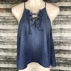Denim Lace-Up Halter Top
